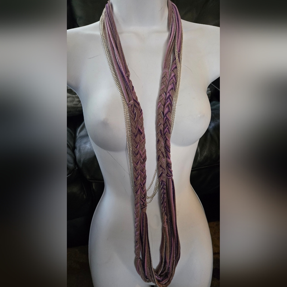 Purple & Silver Women's Handmade Braided Scarf/necklace 26" - Picture 3 of 6